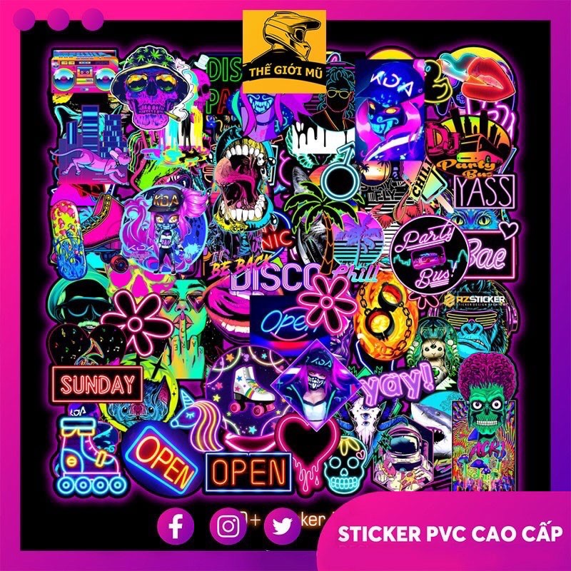 Sticker neon dán mũ bảo hiểm vali điện thoại laptop  xe máy oto chống nước tuyệt đối