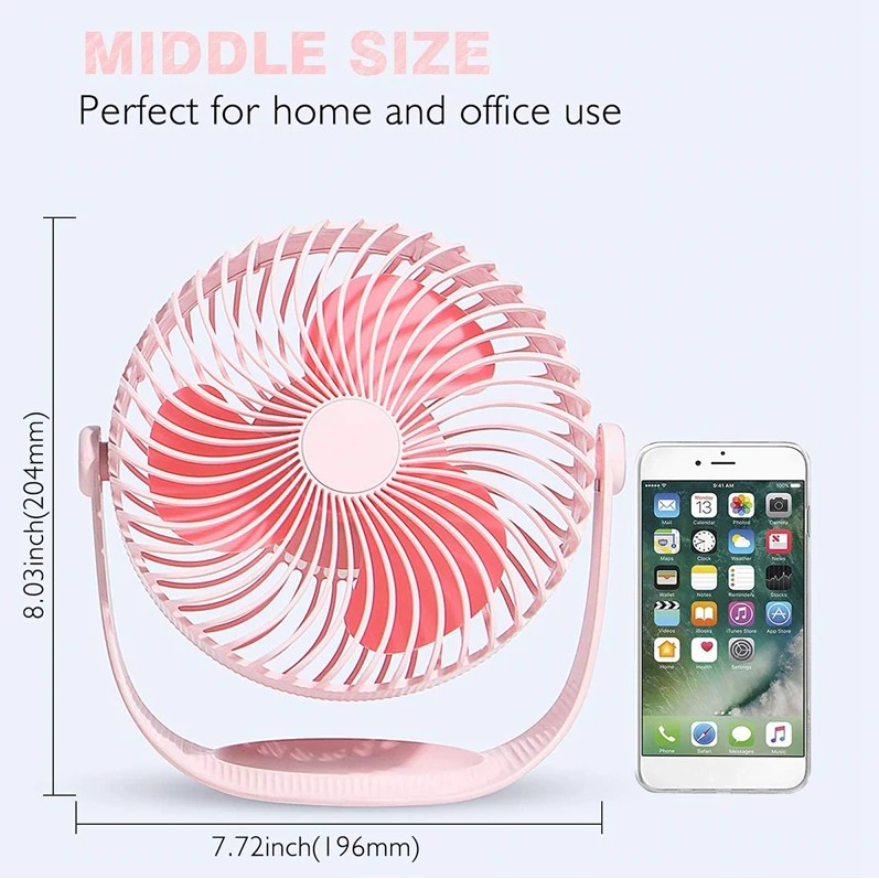 Quạt Để Bàn 20cm Siêu Đẹp, Êm, Sịn Xò Cho Dân Văn Phòng - Quạt Sạc Pin 2000 mAh - Xoay 360 Độ -Ảnh Thật Bảo Hành 3 Tháng