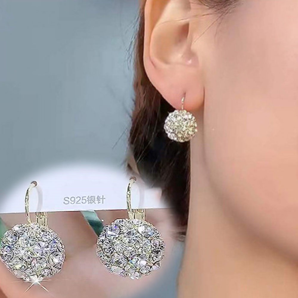 Bông Tai Tròn Mỏng Nhẹ Đính Kim Cương Giả Sang Trọng Cho Nữ