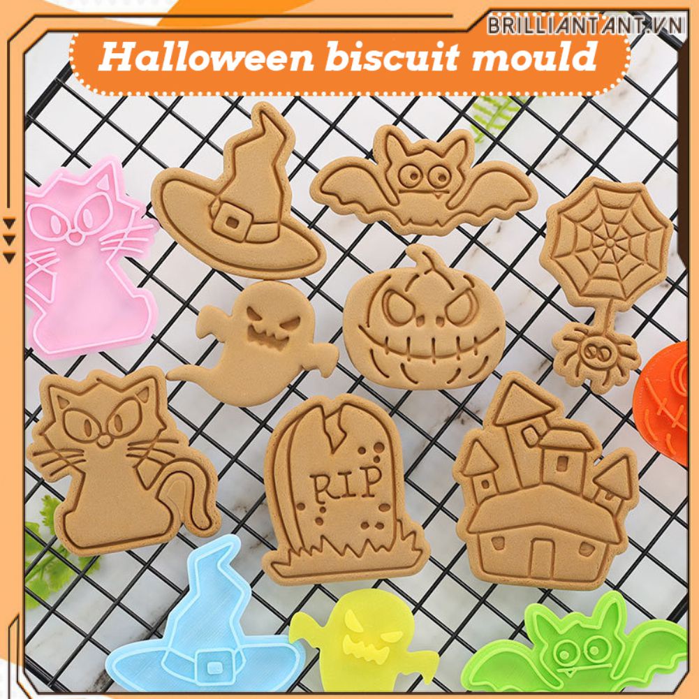 Halloween Khuôn Cắt Cookie Hình Ngôi Nhà Ma Nỉ Phù Thủy Bí Ngô Khuôn Bánh Trang Trí Dụng Cụ Làm Bánh Bri