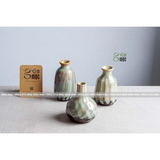Bộ 3 lọ hoa mini men hỏa biến khía dọc, gốm Bát Tràng