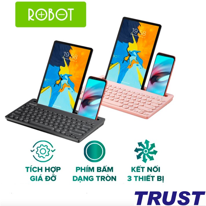 Bàn Phím Không Dây Bluetooth Robot KB10 - Dùng cho Điện thoại, Máy tính bảng, PC, Laptop - Kết nối cùng lúc 3 thiết bị