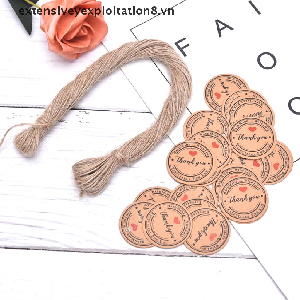 Set 100 Thẻ Giấy Kraft In Chữ Thank You Trang Trí Gói Quà Cưới