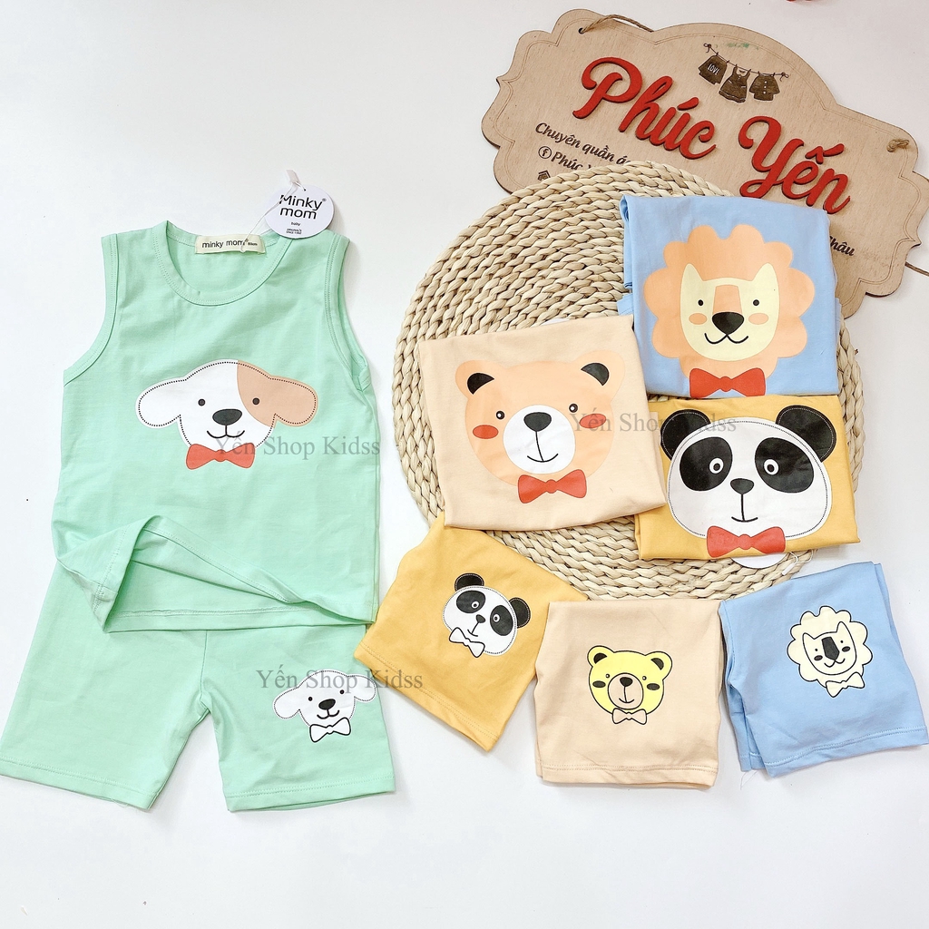 Bộ Ba Lỗ Cotton 100 % Minky Mom In Họa Tiết Gấu-Chó-Sư Tử Cho Bé (9-19kg) (SP001313 )