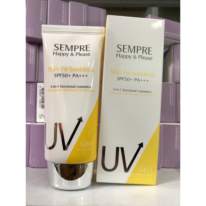 Kem Chống Nắng Geo Lamy Sempre Happy &amp; Please Skin Fit Sunblock SPF50+ PA+++