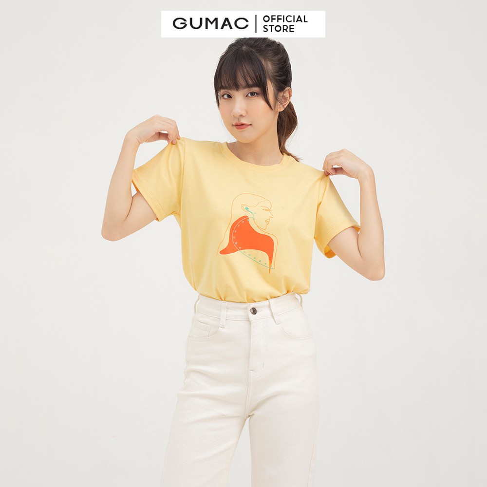 Áo thun nữ GUMAC chính hãng - cổ tròn nhiều màu họa tiết in hình cô gái - couple đẹp dễ thương ATB850