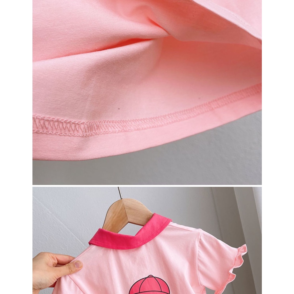 Áo Thun polo Cotton Tay Ngắn Cổ Bẻ Phối Ren Họa Tiết Hoạt Hình Phong Cách Hàn Nhật Thời Trang Cho Bé Gái