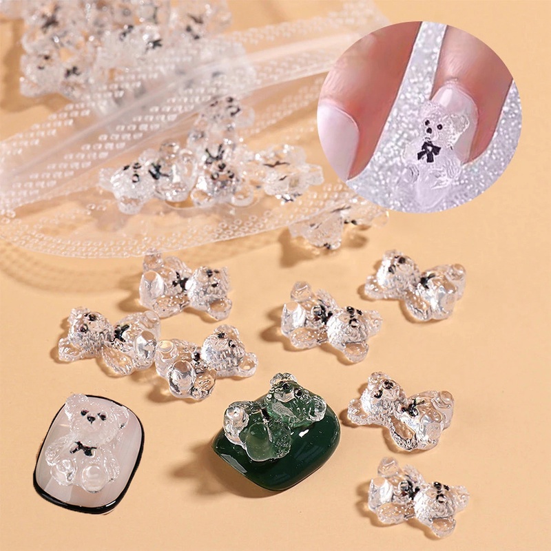 Bộ 5 Phụ Kiện Trang Trí Móng Tay Trong Suốt Hình Gấu 3D Xinh Xắn