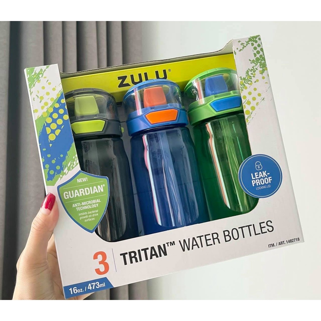 Bộ 3 bình uống nước Zulu Tritan Water Bottle 473ml