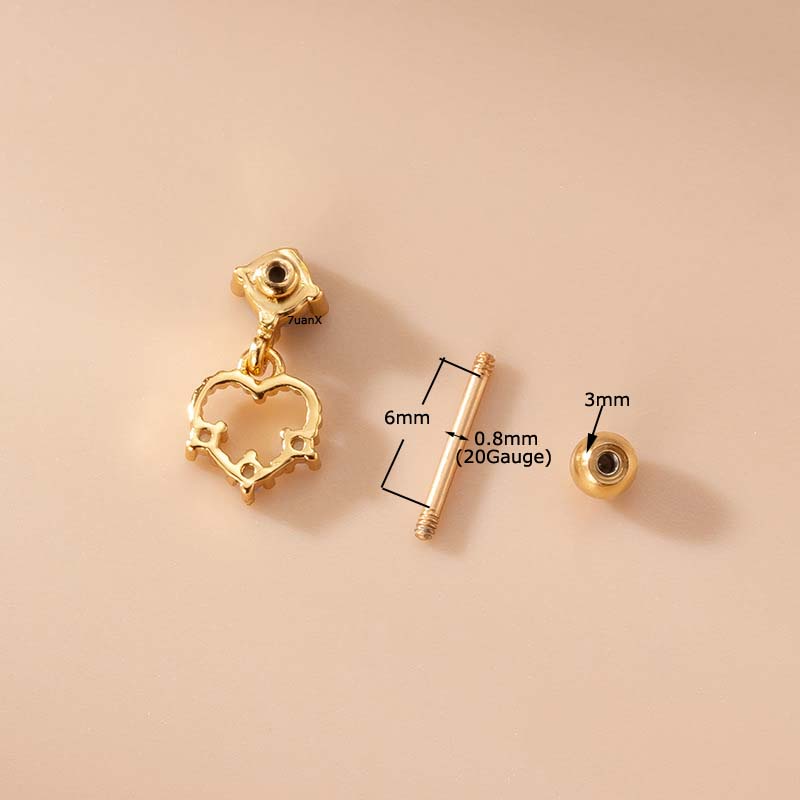 1 Khuyên Tai Helix Thẳng Hình Trái Tim Rỗng Dài 6mm Dành Cho Bạn Nữ