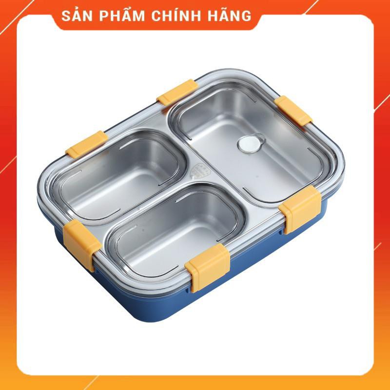 CHÍNH HÃNG - Hộp cơm văn phòng inox 3 ngăn giữ nhiệt 7059, Khay đựng cơm inox 3 ngăn có nắp giữ nhiệt