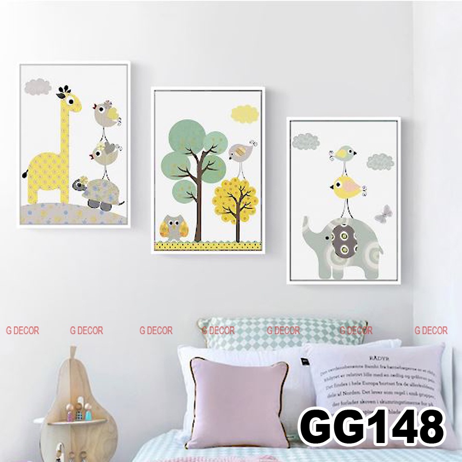 Tranh treo tường canvas khung gỗ 3 bức phong cách hiện đại Bắc Âu tranh anime trang trí phòng khách phòng ngủ spa 146