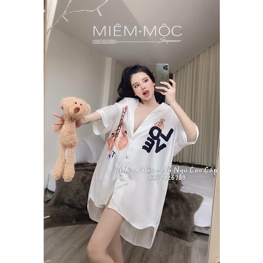 Đầm ngủ sơ mi lụa tay lỡ gấu LOve 20