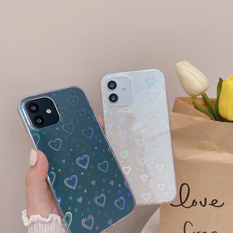 Ốp Điện Thoại Trong Suốt Màu Laser Hình Trái Tim Sang Trọng Cho iPhone 7 8 Plus SE 2020 X Xs XR 11 12 13 Pro Max 13 Mini SE 2022
