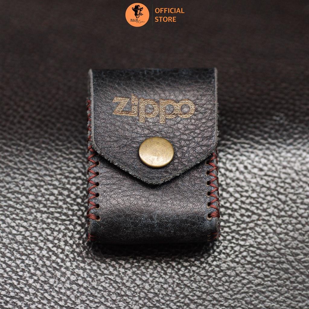 Bao Zippo da bò màu đen vân hạt - RAM Leather