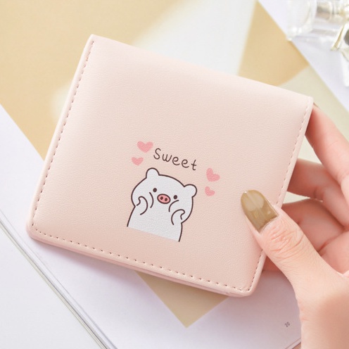 KAITIFEI Ví Ngắn Dạng Gập Thiết Kế Nhiều Ngăn Họa Tiết Chú Lợn Thời Trang Cho Nữ