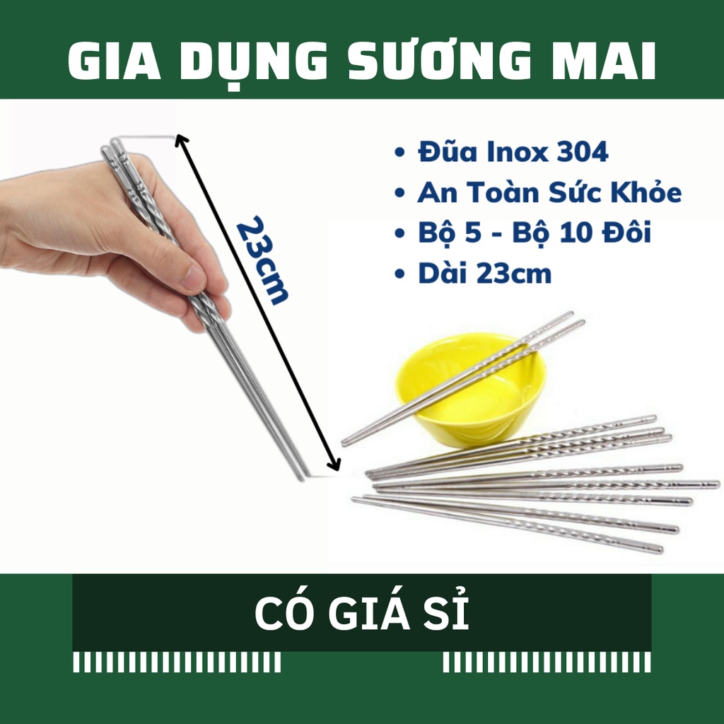 [Giá Sỉ] Bộ 5 Đôi Đũa Inox Xoắn Cao Cấp 304 An Toàn Sức Khỏe