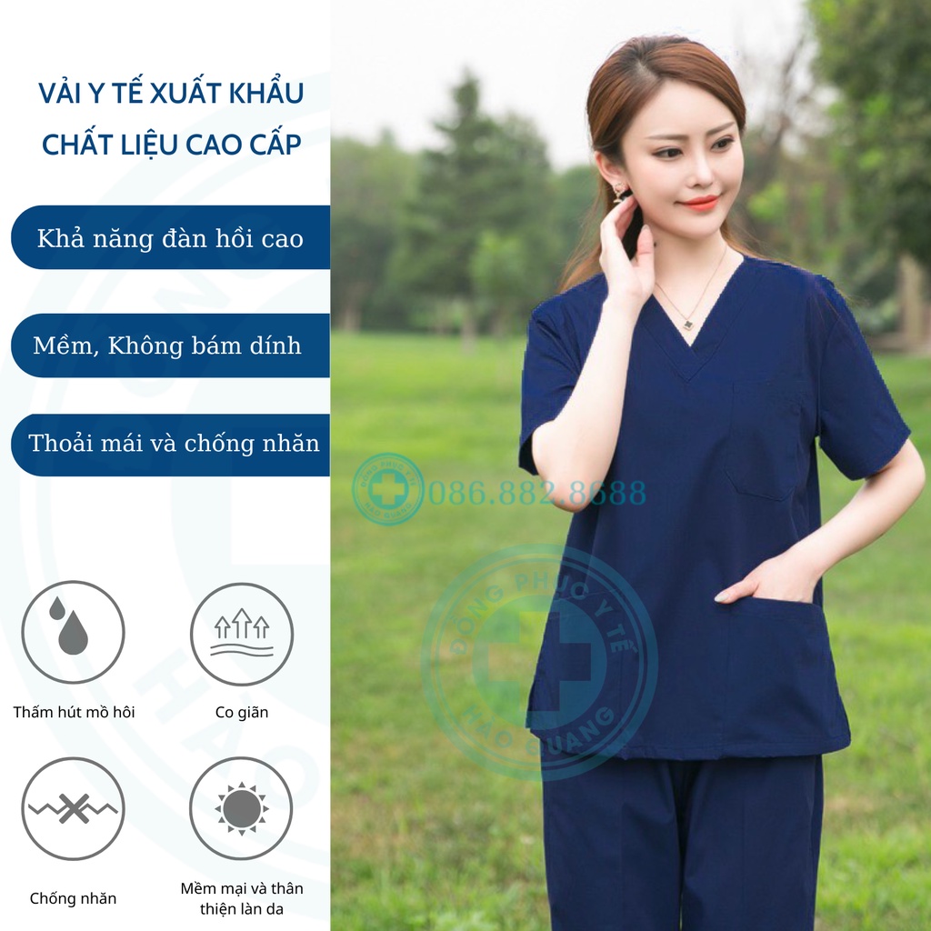 Bộ Scrubs Bác Sĩ,Bộ Đồ Cổ Tim Spa Xanh Than Hàng Cao Cấp