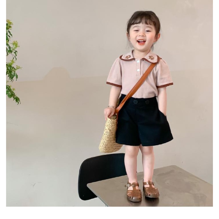 Áo polo Ngắn Tay In Hình Bánh Waffle Phong Cách Hàn Quốc Dành Cho Bé Gái