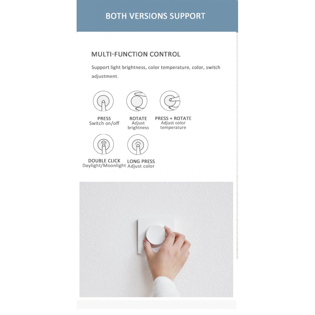 Công tắc đèn thông minh dán tường Smart Dimmer Switch Yeelight - Kết nối không dây Bluetooth với nhiều loại đèn Yeelight
