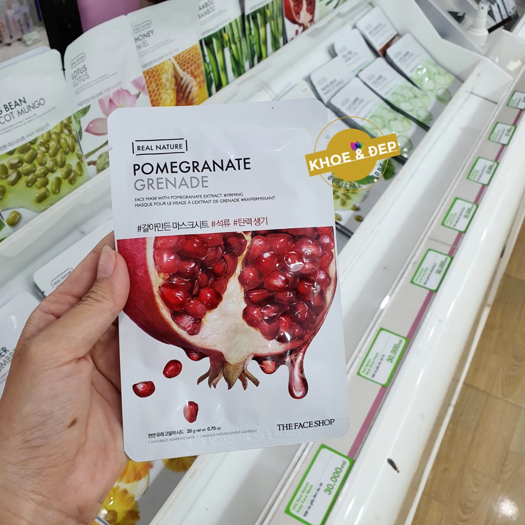 Mặt Nạ Giấy THEFACESHOP ⭐CHÍNH HÃNG⭐ Real Nature Mask Sheet, Sen,Đậu Xanh,Olive,Lựu,Khoai Tây,Hồng Sâm,Gạo