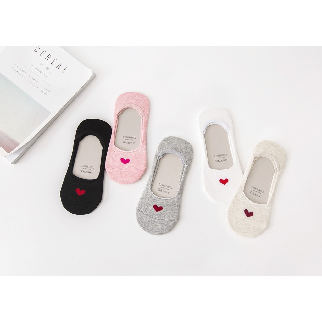Vớ cổ thuyền chất liệu cotton họa tiết trái tim xinh xắn dành cho nữ