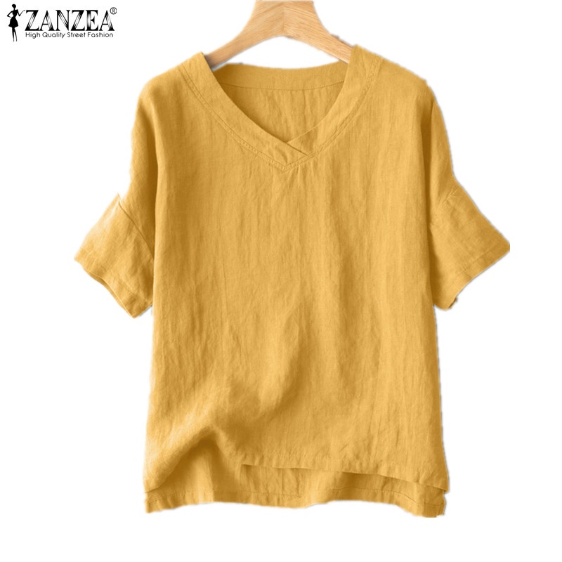 Zanzea Áo Nữ Tay Ngắn Cổ Chữ V Xẻ Tà Thời Trang