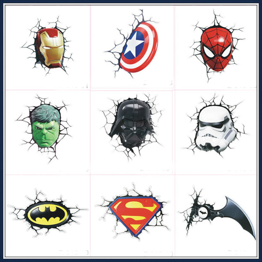 Miếng Dán Phản Quang Chống Nước Hình Avenger Star Wars Batman Ironman Captain America Vui Nhộn Trang Trí Xe Hơi Xe Máy