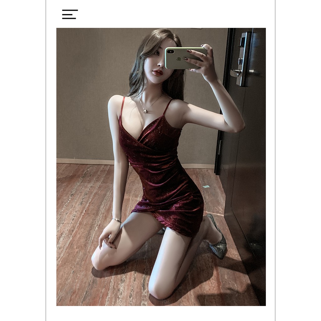 🌸Hàng Oder🌸Váy Nhung Body 2 Dây Vắt Eo Sexy lấp lánh 🌸Hàng Quảng Châu