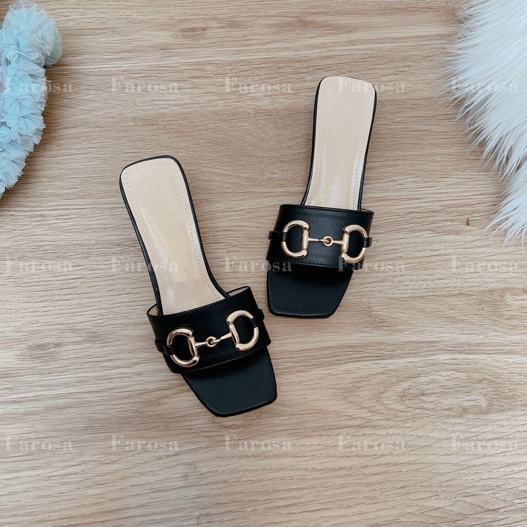 Dép nữ quai ngang phối dây xích ngang gót vuông 5cm trẻ trung siêu hót
