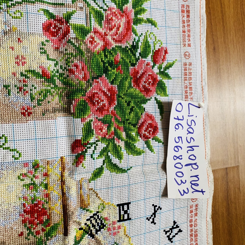 Tranh thêu chữ thập BÌNH HOA TĨNH VẬT đã thành phẩm 57x42cm đã thêu rùi y8167