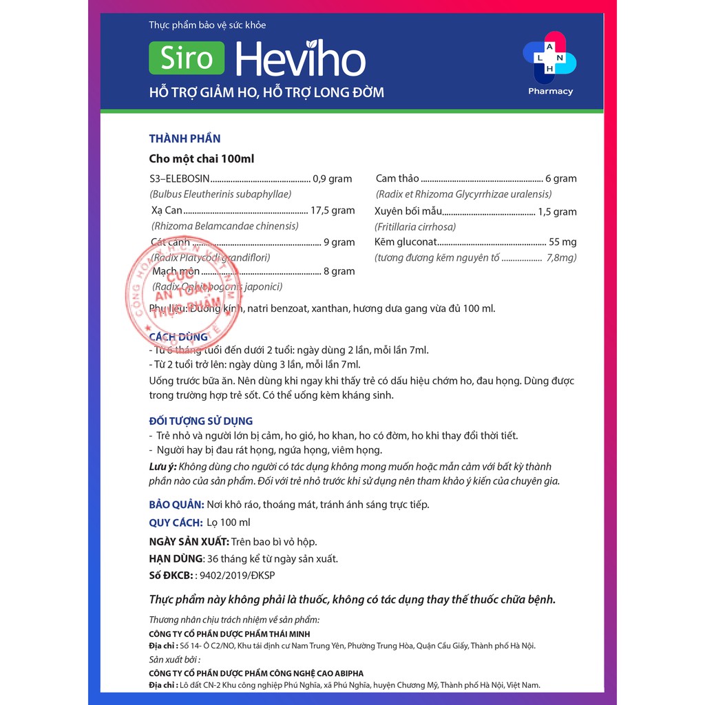 Siro HEVIHO - Hỗ trợ giảm ho, giảm long đờm.