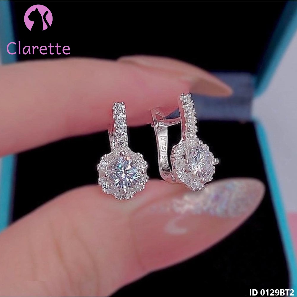 Bông tai bạc bấm hình vuông, tròn, chữ H, hình thoi, hình kim cương, hình chữ X Clarette 0129BT