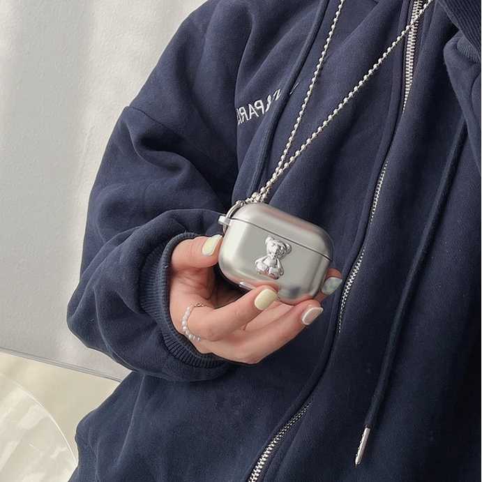 Vỏ bọc TPU mềm nhám bảo vệ hộp sạc tai nghe Airpods 1/ 2 pro 3 mới mạ bạc họa tiết gấu dễ thương