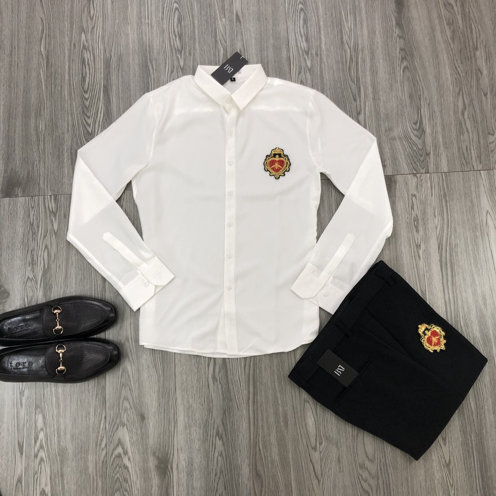 Sơ Mi Trắng Nam Phối Họa Tiết Thêu KimSa cao cấp ,Vải Lụa Chống Nhăn | BigBuy360 - bigbuy360.vn
