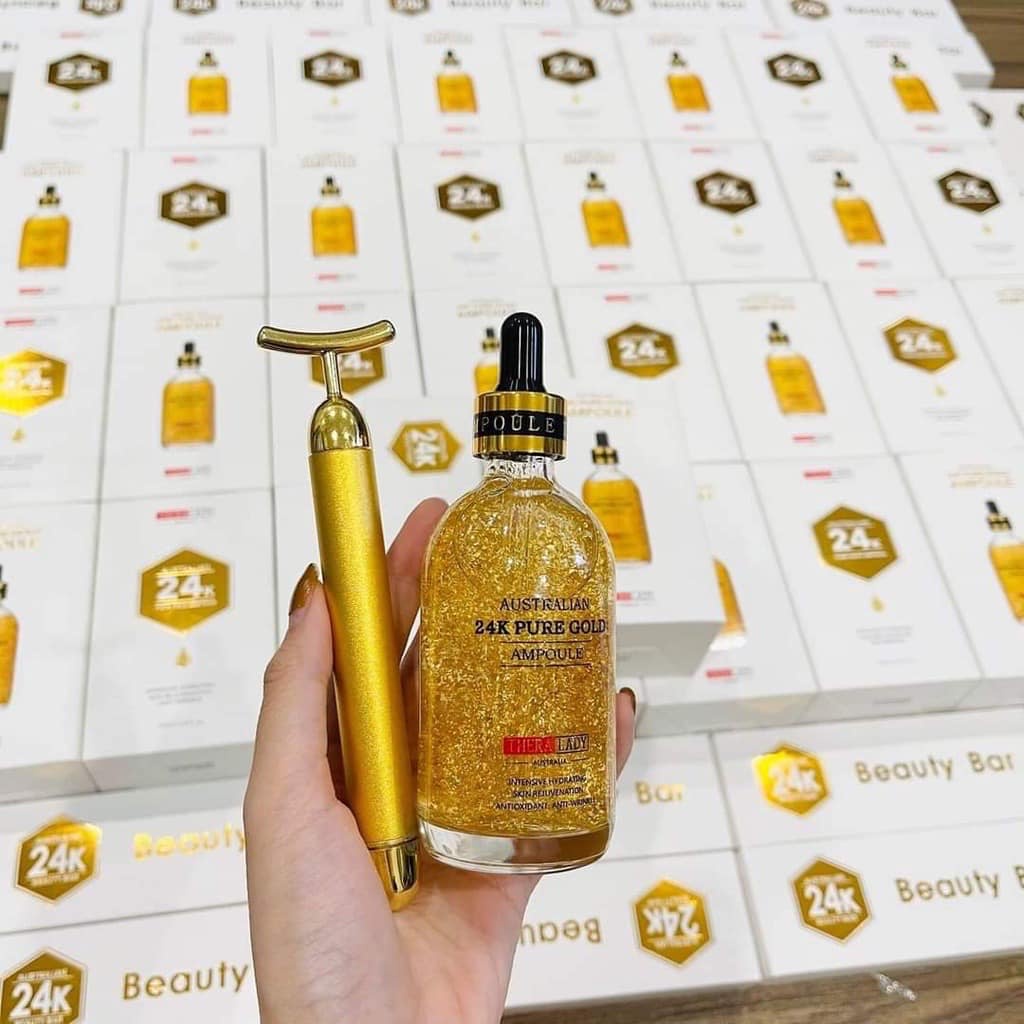 [ CHÍNH HÃNG] Combo Serum 24K Pure Gold Ampoule + Thanh lăn Beauty Bar