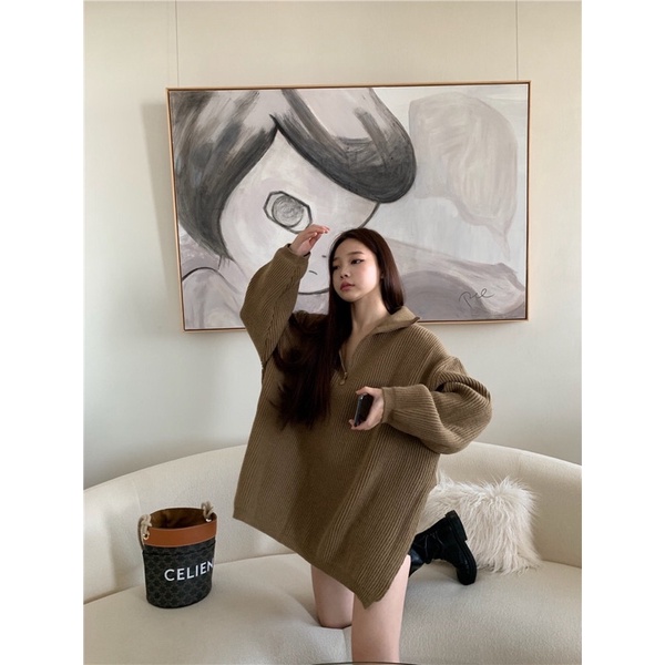 ÁO LEN OVERSIZE CỔ POLO KÉO KHOÁ