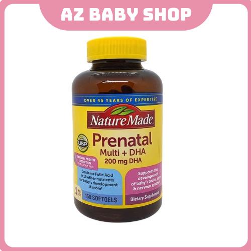 Vitamin bà bầu Prenatal + DHA 200mg Nature Made, Viên uống tổng hợp, Vitamin tổng hợp cho bà bầu(150 viên Mỹ)_Chính hãng