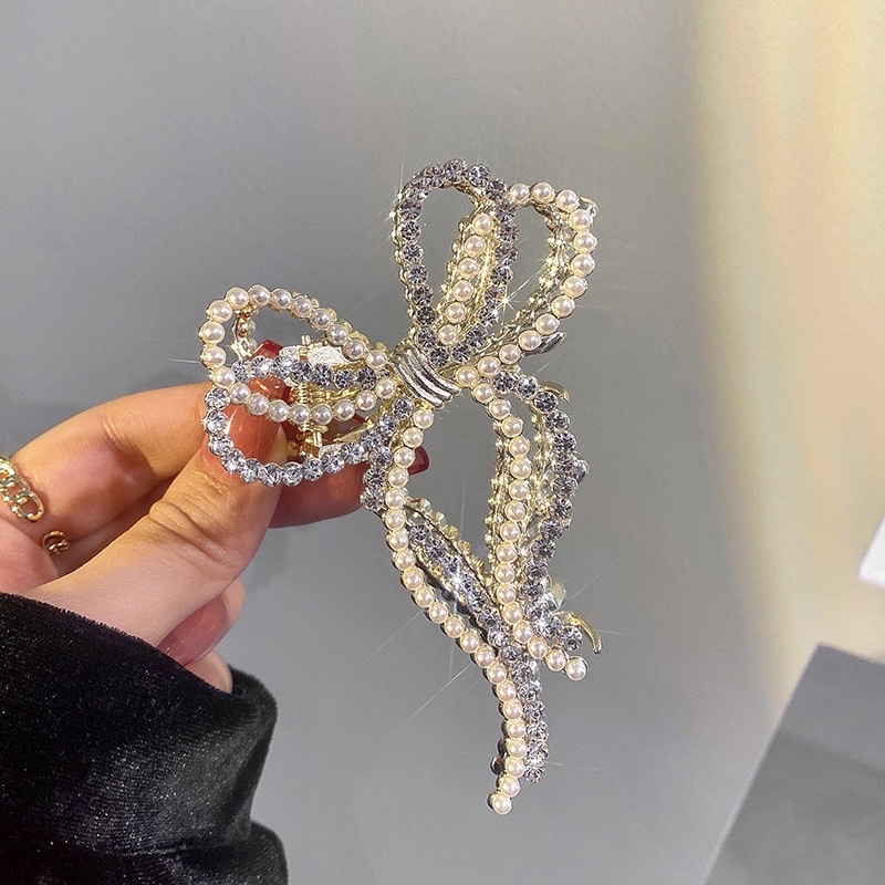 Kẹp tóc nơ cao cấp đính đá đính ngọc kim loại khí chất tinh tế kẹp tóc sau đầu cho nữ Hàn Quốc