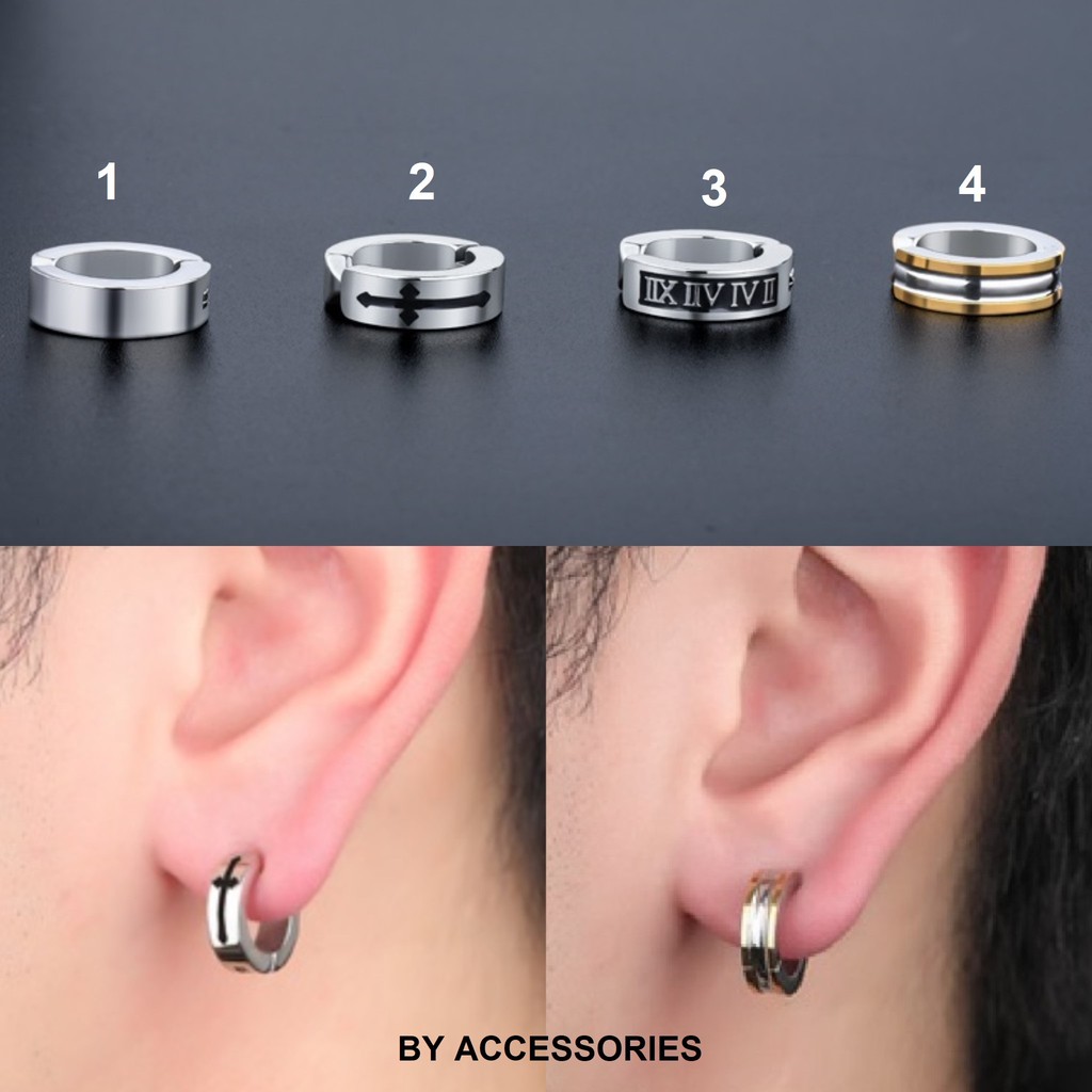 Khuyên tai titan tròn khắc họa tiết dạng kẹp không cần xỏ lỗ tai không gỉ UE111818
