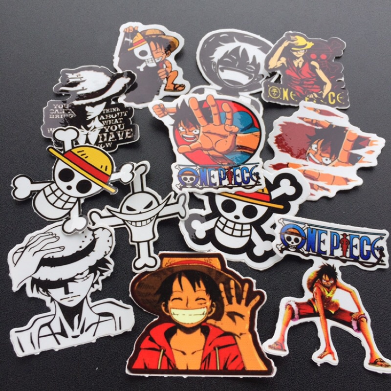 Trọn bộ Monkey D. Luffy 12 hình dán chống nước. Sticker hoạt hình đẹp. Logo theo yêu cầu.