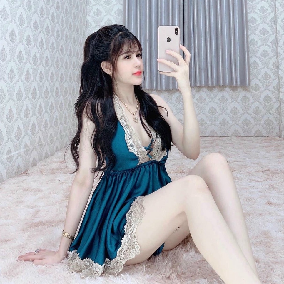 Đồ Ngủ Sexy Đan Dây Ngực Phối Ren Gợi Cảm Lụa Satin Cao Cấp Mềm Mại Kèm Quần Đùi Thoáng Mát Freesize - CN015 CINY | BigBuy360 - bigbuy360.vn