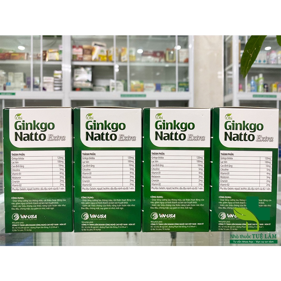 Viên uống bổ não Ginkgo Natto Extra hộp 100 viên giúp hỗ trợ giảm tình trạng thiếu máu lên não, rối loạn tiền đình