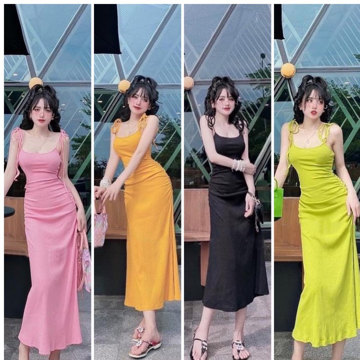 Đầm Body Hai Dây Cột Nơ