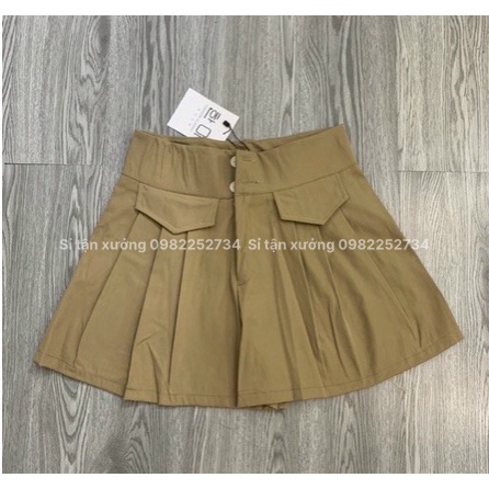 Quần short nữ 2 khuy túi nắp mẫu mới nhất, quần sooc xếp ly giả váy chất kaki lên dáng cực xinh 682