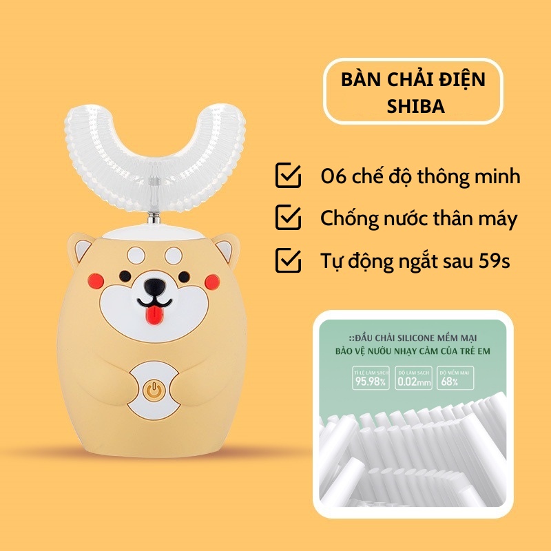 Bàn chải điện đánh răng cho bé HEALTHY BABY - Máy đánh răng chữ U silicon cao cấp siêu mềm phù hợp cho bé từ 2 tuổi