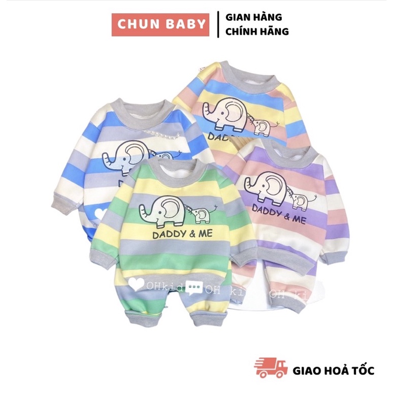 Bộ nỉ bông cho bé trai và bé gái, bộ nỉ kẻ hình voi cho bé siêu ấm