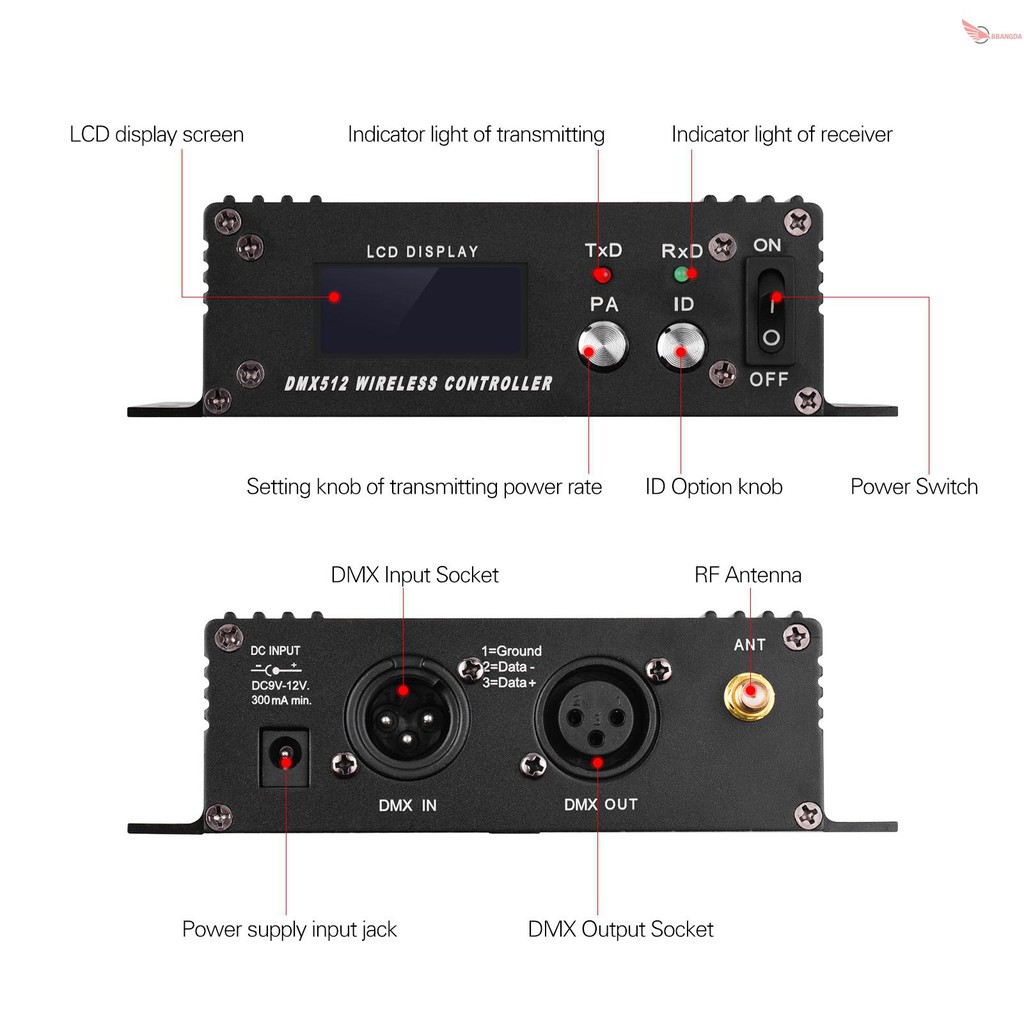 Thiết Bị Truyền Nhận Tín Hiệu Không Dây Dmx512 2.4g Chạm Màn Hình Lcd 126 Ch Lcd Kèm Ăng Ten