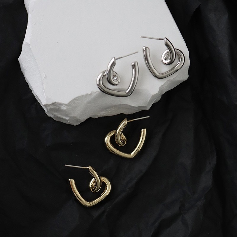 Khuyên Tai Bạc S925 Họa Tiết Trái Tim Đơn Giản Sáng Tạo Thời Trang Hàn Quốc Cho Nữ