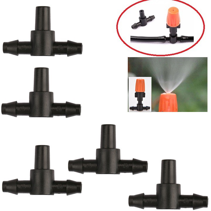 Set 5 chữ T nối ống 4.7mm và gắn đầu béc phun sương nhựa 6mm
